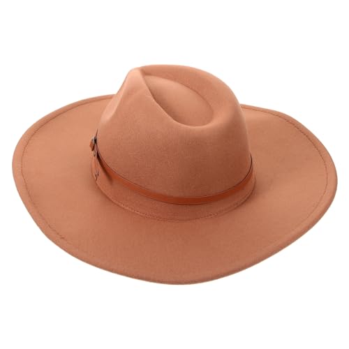 LIOOBO Wide Brim Hat for Women Fashionable Elegant Fedora Decorative Woolen Cap Brown