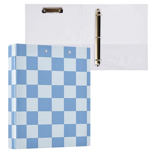Image of 3 Ring Binder Blue Checkered White Buffalo Plaid 1.5 inch Binders Three Ring Binders with Clipboard Fit 8.5'' x 11'' Paper 3 Interior PVC Clear Pockets for Office Supplies