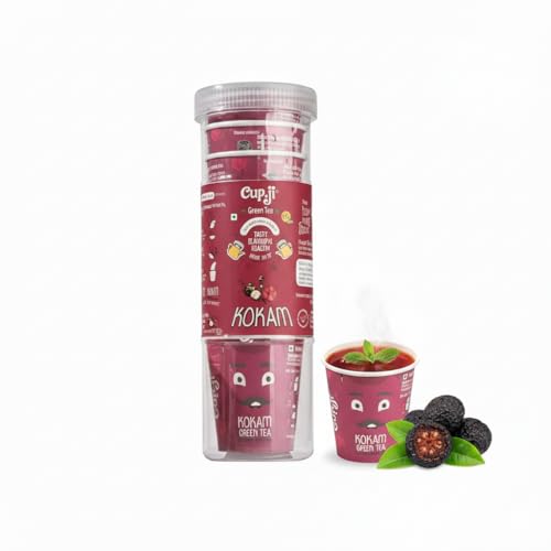 Cup-ji Ready to Sip Kokam Green Tea I With Hibiscus & Kokam I Effective on Weight Loss I Non Bitter & Whole Leaf Green Tea I Fruity & Peppery I10 Cups with Each Cup Size 150 ml