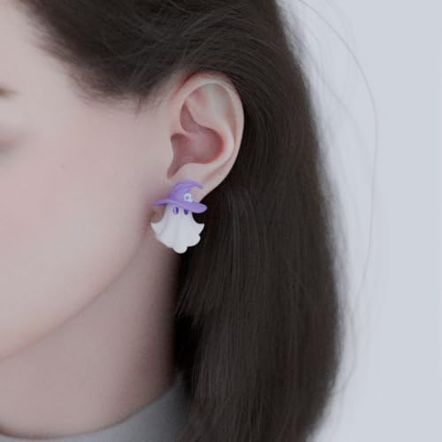 Asymmetrical Earrings Grim Reaper & Magician Ghost, cute jewelry, 3D Handmade Clay Studs, Hypoallergenic 925 Sterling Silver Posts2