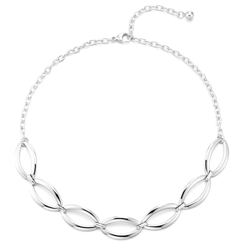 COOLSTEELANDBEYOND Oval Link Collar Necklace, Open Link Chain Necklace, Silver-Tone Statement Necklace, Fashion Jewelry