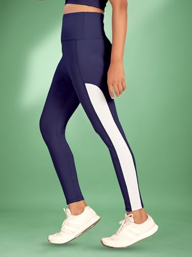 Image of Women's Polyester Blend Yoga Pants with High Rise Waist Stretch Fit Design Side Patti Slim Fit Style and Standard Length | Workout Track Pants | Joggers for GymRunning | Sports Top