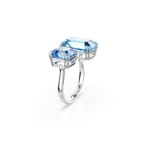 Swarovski Anello Aperto Millenia, Taglio Ottagonale, Blu, Placcato Rodio - 2