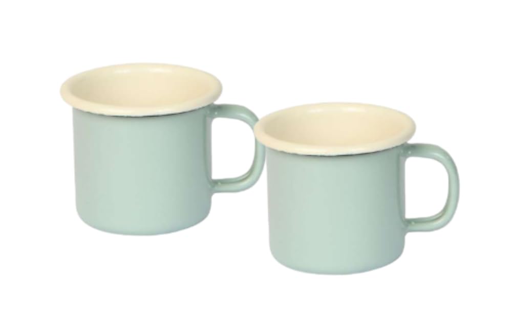 Vintage Style Enamelware Espresso Mug Set of 2 - SAGE Green - 140 ml