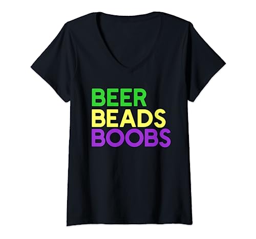 BEER BEER BEARS BOOBS Mardi Gras Fat Tuesday Meme Camiseta Cuello V
