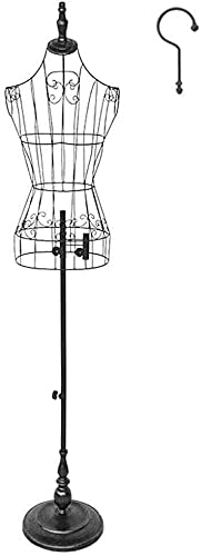 Female Tailors Dummy Vintage Metal Wire Frame Dress Form Display Stand Adjustable Freestanding Mannequin Garment Rack for Store Show/Bedroom/Designers (Color : Black) (Black)