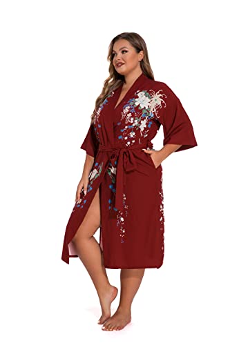 Image of Applesauce - 808V - Plus Size Women's Kimono Long Robe - Vintage Floral (One-Size fits most US 1X 2X 3X)