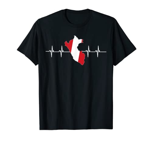 Perú Bandera País Mapa Esquema Heartbeat Orgullo Peruano Camiseta
