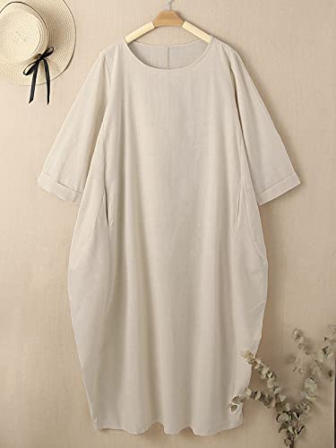 Image of Celmia Autumn Solid Loose Long Maxi Dress Cotton Caftan