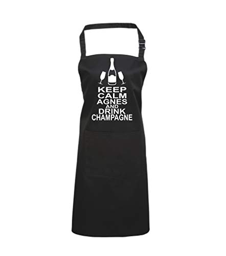 Edward Sinclair pour femmes personnalisé Keep Calm (Nom) et Drink Champagne avec imprimé Blanc cuisson/plaque à pâtisserie/Tablier, noir, Taille Unique