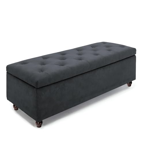 Image of Upholstered Storage Bench, Sofa Bench, Sofa couches, Ottoman Bench 2 Seater Sofa Chaise Lounger Pouffe for Living Room, Bedroom, Office | (Grey)