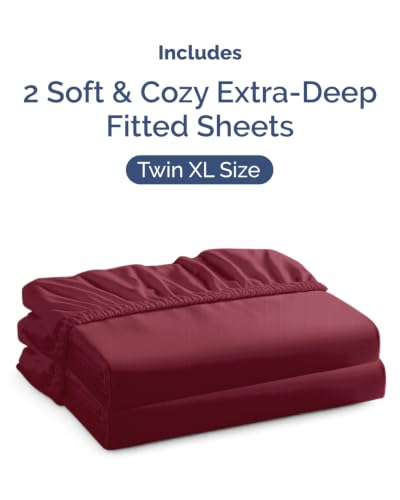 Image of CGK Linens 2 Pack Extra Deep Twin XL Fitted Sheets - Burgundy