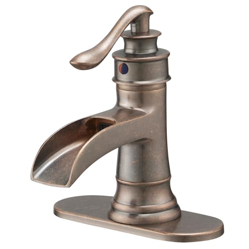 BWE Copper Bathroom Faucet Antique Brass Sink Vanity Bath Restroom Basin Single Handle Waterfall Rose Mixer Tap One Hole Lever Deck Mount Commercial