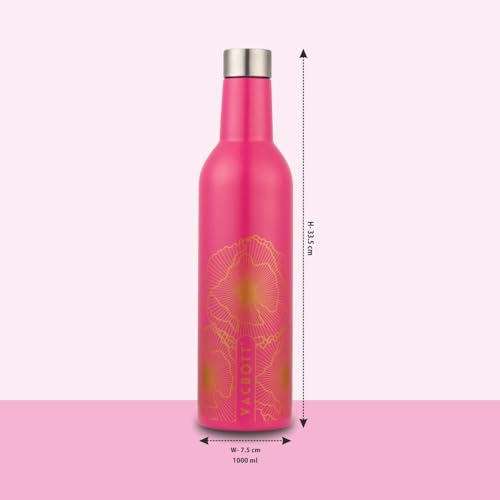 Image of Clay Craft Vacbott IVY Wine Gold Double Walled|18 Hours Hot and 24 Hours Cold Water Vacuum Insulated Flask Bottle|1 Pcs|1000 ml Water Bottles|Travelling|BPA-Free|BIS Certified|1Year Limited Warranty