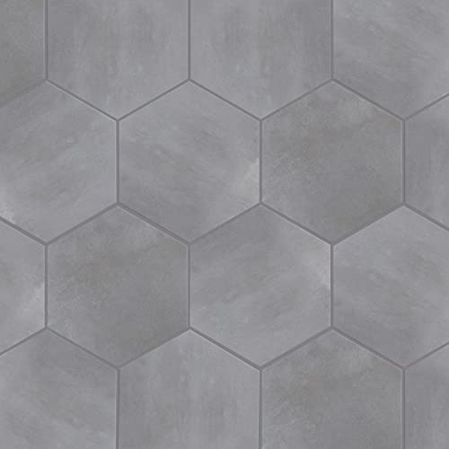 Industrial Hex Silver 8-1/2" x 9-7/8" Porcelain Floor and Wall