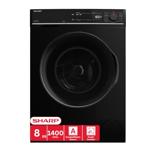 SHARP ES-PRO814BA-DE Waschmaschine (8 kg, EEK A, 1400 U/min.), (WiFi, Inverter Motor, Dampf, AquaStop), Schwarz