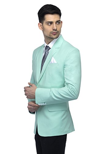 Image of FAVOROSKI Designer Men's Slim Fit Notched Lapel Single Breasted Solid Blazer (Light Green, 3XL)