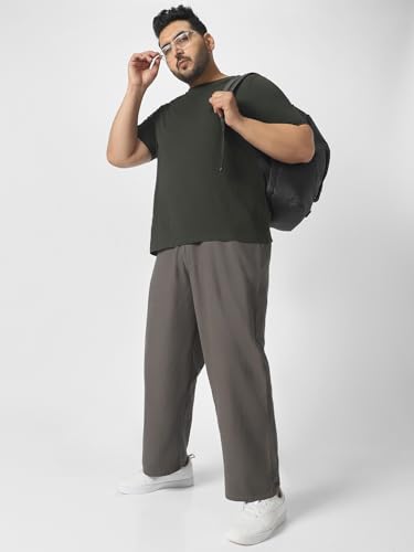 Image of Urbano Plus Men's Loose Mid Rise Baggy Fit Solid Chino Trousers Non-Stretchable