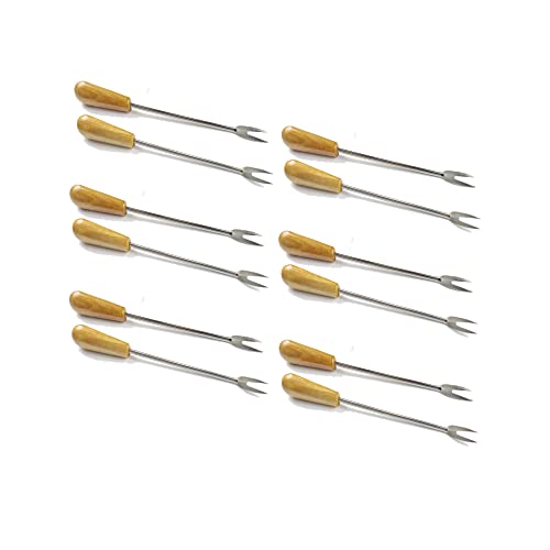 Pack de 12 pinchos de dos púas para comer caracoles o aperitivos de madera de olivo