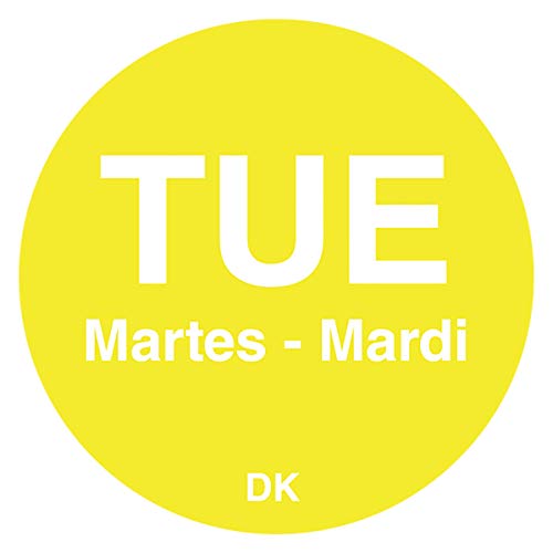 DayMark Safety Systems DuraMark IT110059 Day of The Week Trilingual Permanent Label, Tuesday, 3/4" Circle, Yellow (Roll of 2000) image 4