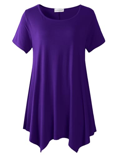 LARACE Short Sleeve Shirts for Womens Plus Size Tops Casual Summer Clothes Asymmetrical Tunic Blouses(Deep Purple 3X)