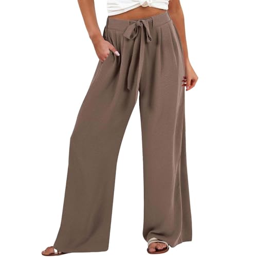 Women Wide Leg Palazzo Pants Summer High Waist Flowy Casual Trousers Loose Lounge Beach Travel Vacation Clothes