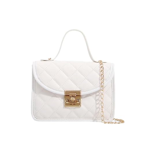 Bolsa tiracolo de couro acolchoada para mulheres, bolsa de ombro feminina moderna com bolsa de designer de corrente, Branco, Small