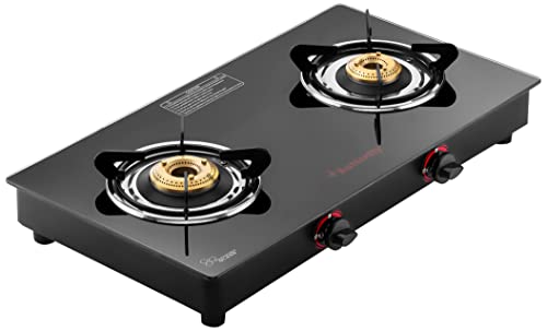 Butterfly Rapid 2B Auto Ignition LPG Glass Top Stove (2 Burners, Black)