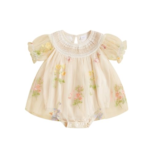 Image of Baby Girls Tulle Tutu Dress Party Holiday Princess Dresses Infant Toddler Embroidery Flower Fairy Romper Dress