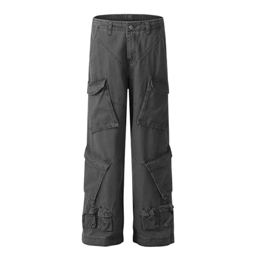 Men's Pants Casual Spring Summer Retro Multi-Pocket Loose Straight Leg Cargo Trouser for Men2
