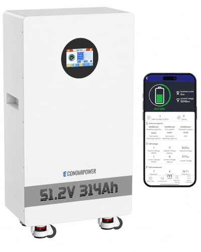 EconomiPower 48V 300Ah (314Ah) LiFePO4 Lithium Battery, 16KWh Solar Storage with WiFi&Bluetooth...