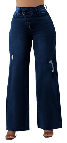 Women’s Wide Leg Straight Jeans High Waisted Baggy Denim