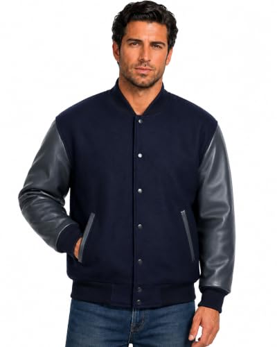 REED Men's Varsity Leather/Wool Jacket XL Navy