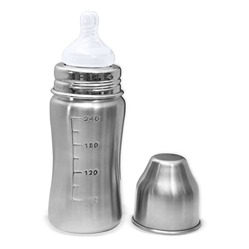 Image of Mee Mee Baby Steel Feeding Bottle 240ml | Baby Milk Bottle with Advanced Anti Colic Valve, BPA Free, Soft Silicone Teat, Wide Neck for Babies /Infants /Newborns of 0-2 Years