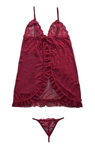 Image of Xs and Os Women's Lace & net Floral Above knee Babydoll Lingerie