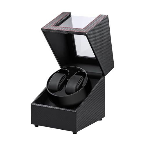 Mcbazel Uhrenbeweger 2 Uhren Automatische Uhrenanzeige, Watch Winder Aufbewahrung Rotation, Armbanduhr Box Uhren Dreher mit 2 Schlitzen – Schwarz/Rot