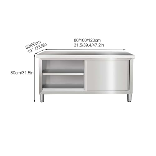 Stół kuchenny ze stali nierdzewnej – komercyjny stół warsztatowy do gastronomii i przygotowywania żywności w restauracji, 80 x 60 x 80 cm, konstrukcja drzwi przesuwnych