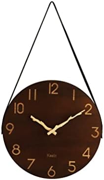 Kesin Wall Clock 10 Inch Silent Wooden Wall Clock Battery Operated Hand Made Retro Fashion Clock with Rope Hanging Decorative for Living Room,Kitchen,Bedroom,Office