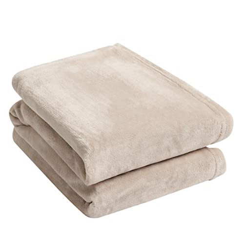 Brentfords Throws for Sofas Mink Cream Blanket Super Soft Warm Flannel Fleece Blanket for Bed Settee Lightweight Fluffy Single Bed Throw 120 x 150cm