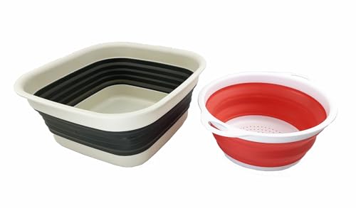 SAMMART 8L 2pcs Set Collapsible Tub & 2.6L Collapsible Colander, Portable Washing Basin