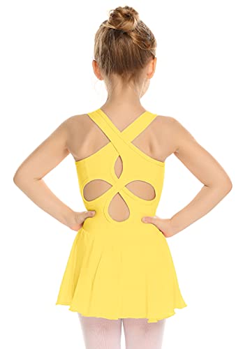 Image of Arshiner Kid Girls Hollow Back Ballet Leotard with Skirt Sleeveless Dance Dresses