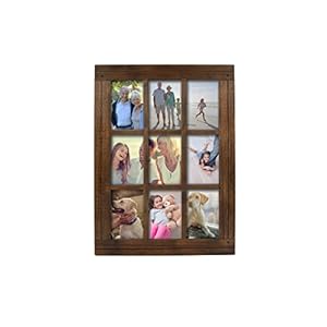 Prinz Homestead Distressed Walnut Wood 9 Opening Collage Picture Frame for 4 x 6 Photos Wall Hanging Horizontal or Vertical Display