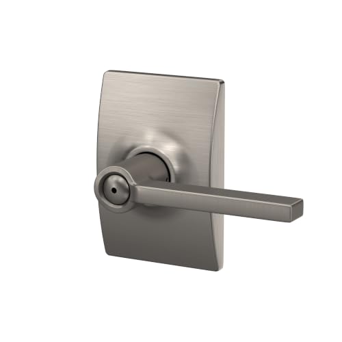 Image of SCHLAGE Latitude Bed /Bath Privacy Door Handle with Lock, Satin Nickel | Interior bedroom or bathroom door lever with push button lock, Reversible, Easy install, Certified durability, Universal fit