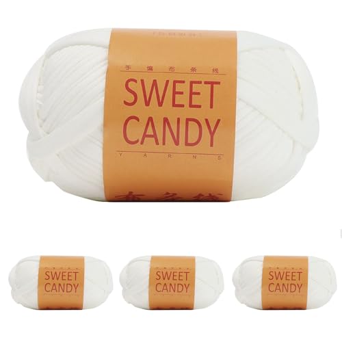 Yixinly 400g Trapillo para Crochet, Trapillo Pluma Trapillo Hilo de Crochet para Bolsos, DIY y Tejido, Bolso de Mano Cestas, Mantas y Decoración del Hogar 4x100g (Blanco)