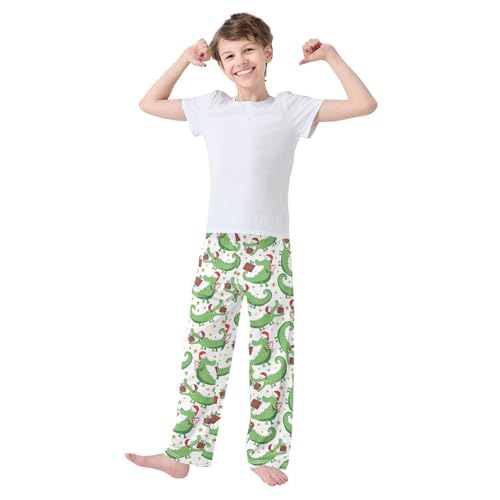 ZZXXB Christmas Crocodile Boys Long Pants Soft Trousers Elastic Waist Kids Lounge Bottoms with Pockets S-XL2