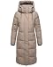 MARIKOO Damen Langer Wintermantel warmer Steppmantel mit abnehmbarer Kapuze und magnetischen Details Chumanii XVI Taupe Grey Gr. S