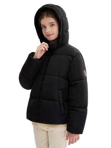 Image of SOLOCOTE Girls Winter Coat - Water-Resistant Fleece Lining Pockets Elastic Cuffs with Hooded Outwear Black 11-12 Years