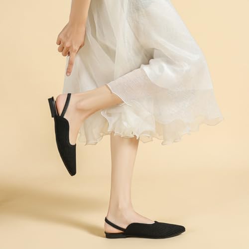 HROYL Slingback Flats for Women Pointed Toe Ballet Flats Shoes Women Dressy Comfortable Slip On Knit Flat Model XTZ-BT64