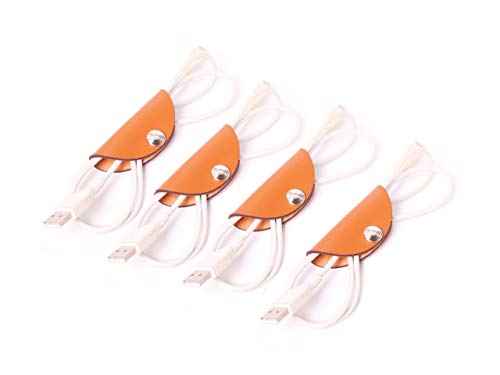 Cord Taco Organizer - Leather Cable Straps | Tech Taco Cable Keepers Ties Winder for USB Cable/Wire | Cable Manager Holder for Charger/Earphones Wrap Travel Gift - Brown (Set of 4) - 3 Inch