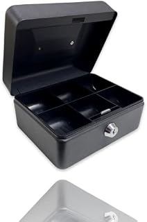 Requisite Needs Metal Money Box Tin 6" Steel Cash Safe Box Petty Cash Deposit Tin with Lock 2 Keys for Security - Black